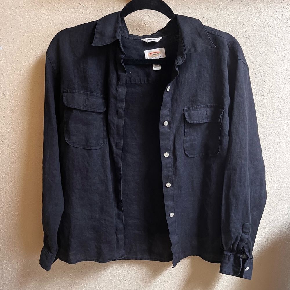 Talbots Black Linen Blouse